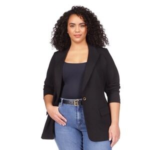 Michael Kors Women 2X‎ Black Blazer Knit Gold One Button Viscose Career Classic